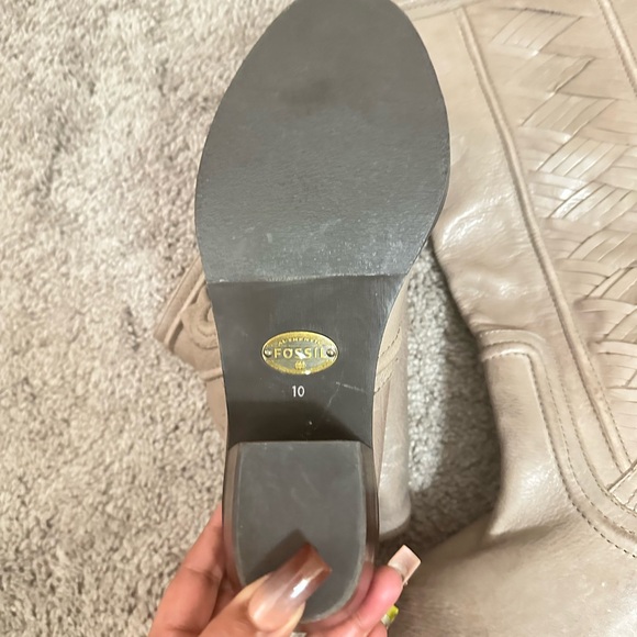 NWOB Gray Fossil Felecia Leather Woven Western Cowboy boots size 10 - Picture 4 of 8